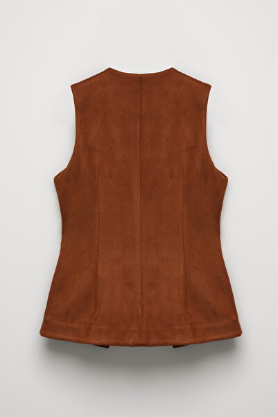 Quzu Бежов велуреен елек - с копчета