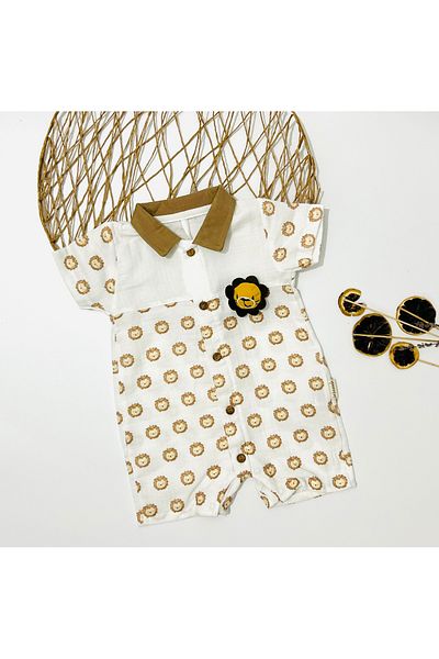 Bebezade Bebi̇too Lion Detailed Short Sleeve Summer Jumpsuit