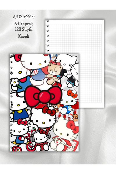 daily notebook Hello Kitty Kareli Okul Defteri,64 Yaprak A4 (21x29,7 cm) Boyutunda