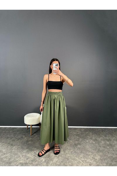Gaus Franco Khaki Poplin Pocket Skirt