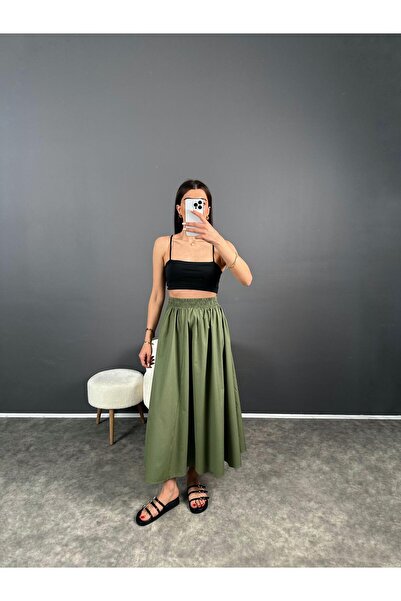 Gaus Franco Khaki Poplin Pocket Skirt