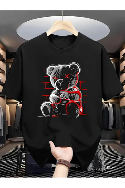 GALASHOP تي شيرت كاجوال بطبعة دب للرجال بنسبة 100%