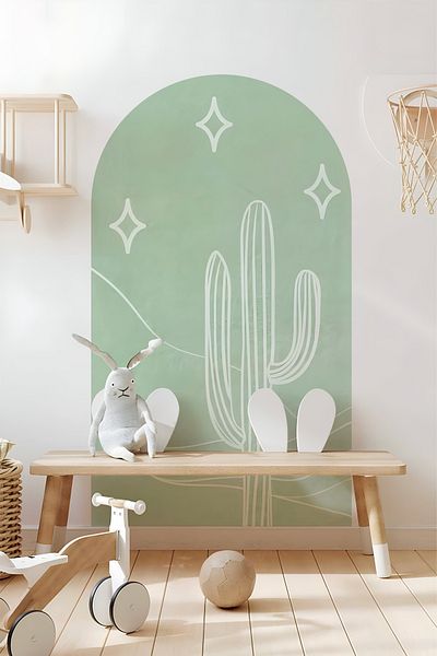 Grafikup Autocolant de perete decorativ Boho Oval - Autocolant de perete oval cu model de peisaj și animale