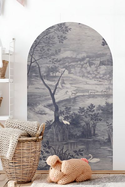 Grafikup Autocolant de perete decorativ Boho Oval - Autocolant de perete oval cu model de peisaj și animale