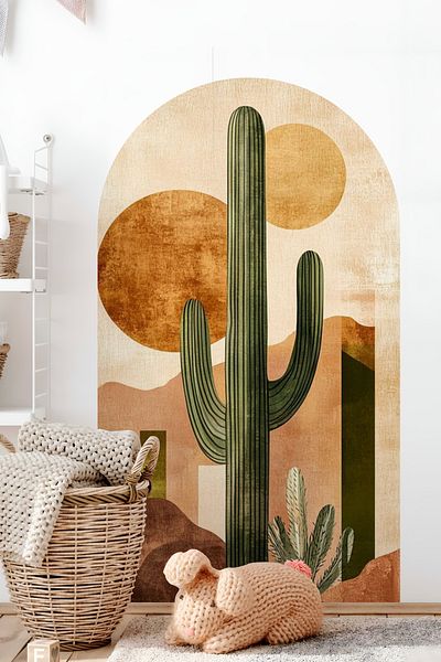 Grafikup Autocolant de perete decorativ Boho Oval - Autocolant de perete oval cu model de peisaj și animale