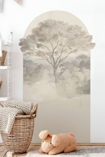 Grafikup Διακοσμητικό αυτοκόλλητο τοίχου Boho Oval - Οβάλ αυτοκόλλητο τοίχου με σκηνικό και μοτίβο ζώων