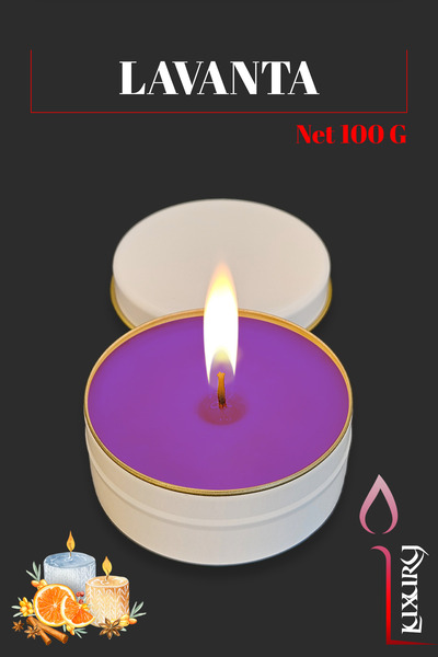 ANCİLLA Lavanta Kokulu, Teneke Kutuda Dekoratif Hediyelik Soya Wax Mum - Çap:...