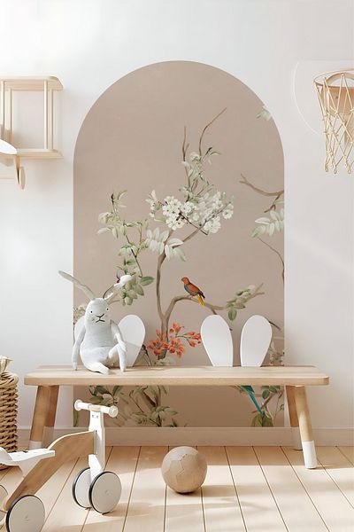 Grafikup Autocolant de perete decorativ Boho Oval - Autocolant de perete oval cu model de peisaj și animale