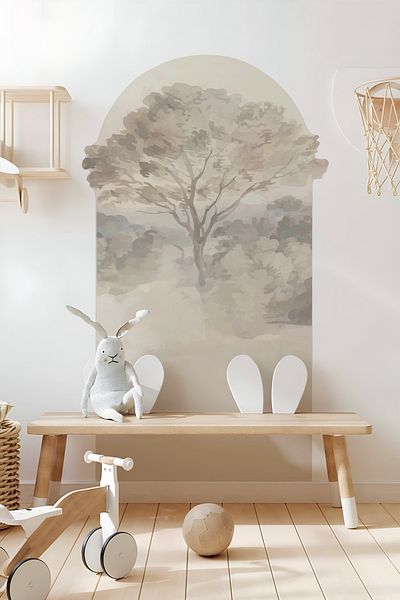 Grafikup Διακοσμητικό αυτοκόλλητο τοίχου Boho Oval - Οβάλ αυτοκόλλητο τοίχου με σκηνικό και μοτίβο ζώων