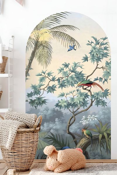 Grafikup Autocolant de perete decorativ Boho Oval - Autocolant de perete oval cu model de peisaj și animale