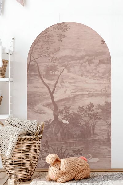 Grafikup Autocolant de perete decorativ Boho Oval - Autocolant de perete oval cu model de peisaj și animale