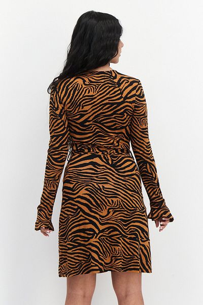 NA-KD Women Animal Print Belted Mini Dress, Brown