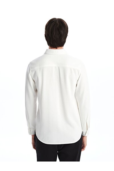 BGW Men's Slim Fit Long Sleeve Textured Fabric White Shirt