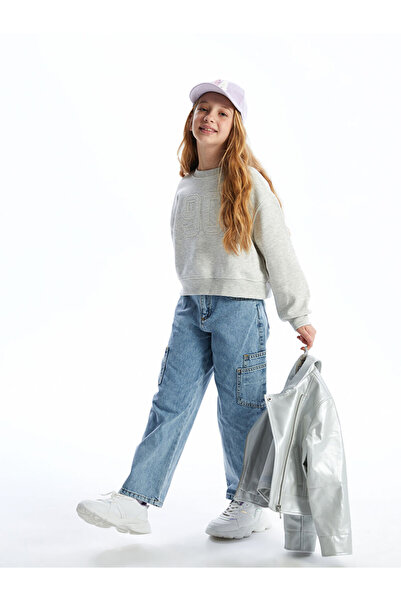 LC Waikiki Blue Girl's Jean Trousers with Adjustable Waist Elastic