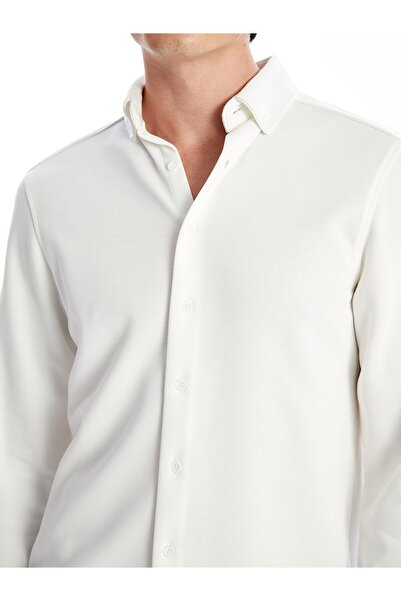 BGW Men's Slim Fit Long Sleeve Textured Fabric White Shirt