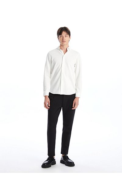 BGW Men's White Shirt Slim Fit Long Sleeve Textured Fabric