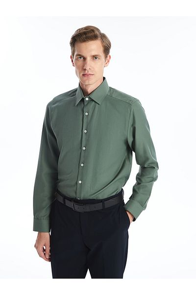 BGW Men's Green Shirt Slim Fit Long Sleeve Oxford Fabric