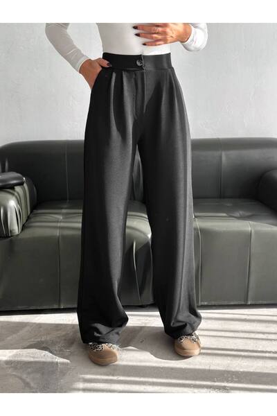 sportiness Wide Leg Buttoned Palazzo Pants with Elastic Waist
