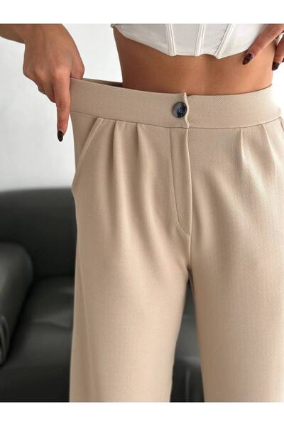 sportiness Wide Leg Buttoned Palazzo Pants with Elastic Waist