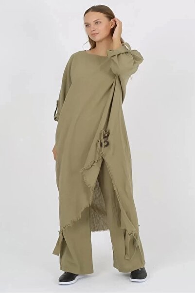 Butik Γυναικείο λινό παντελόνι και μακρύ μπλουζάκι σε σετ