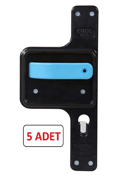 Erol Güvenli Ve Kırılmaz Bariyerli Okul Kapı Kolu Siyah Ayna-Mavi Kol 5 Takım