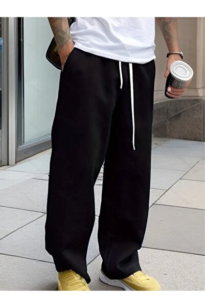 CAONNES ΣΑΧ ΜΟΝΤΑ 12 - Μαύρο φαρδύ παντελόνι φόρμας, άνετο ύφασμα