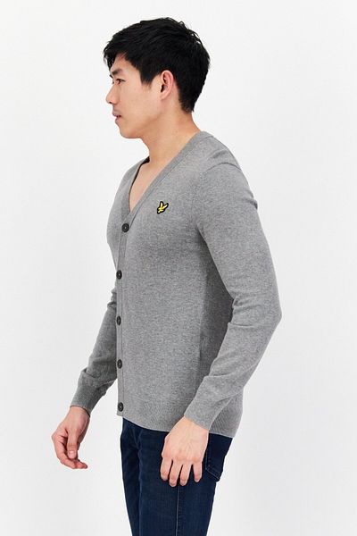 Lyle & Scott Men V-neck Long Sleeve Brand Logo Cardigan, Grey