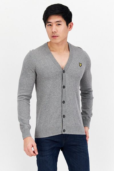 Lyle & Scott Men V-neck Long Sleeve Brand Logo Cardigan, Grey