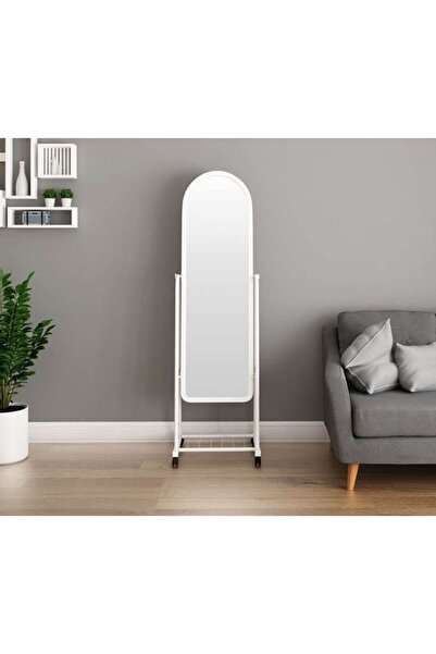 VALUE Simple and elegant mirror with a sturdy iron stand - white - 30 cm wide x 158 cm high