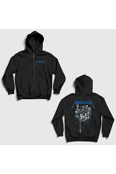 Presmono Μαύρο φούτερ Metallica Unisex - Εκτύπωση πλάτης Gun Smoke, Κουκούλα με φερμουάρ 516841 ττ