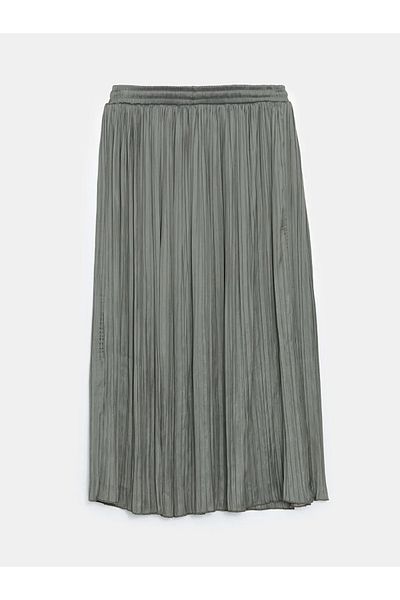 LC Waikiki LCWAIKIKI Klasyczna khaki elastyczna satynowa spódnica plisowana damska