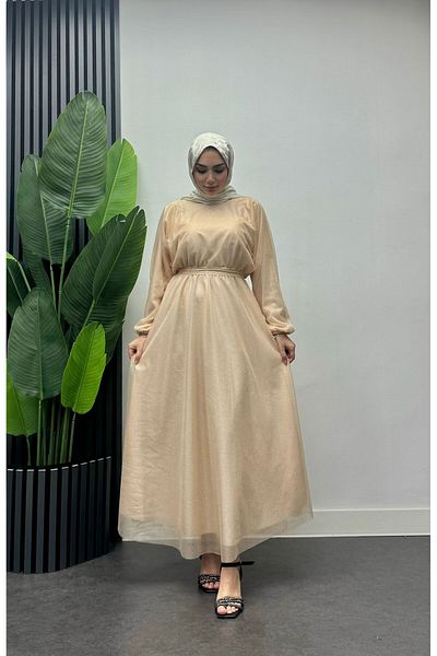 modadeywearst Βραδινό φόρεμα Hijab με ασημί ζώνη στη μέση