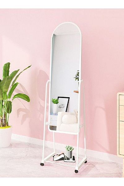 Taimi Simple And Elegant Mirror With Sturdy Iron Stand - White - 30w X 158h Cm