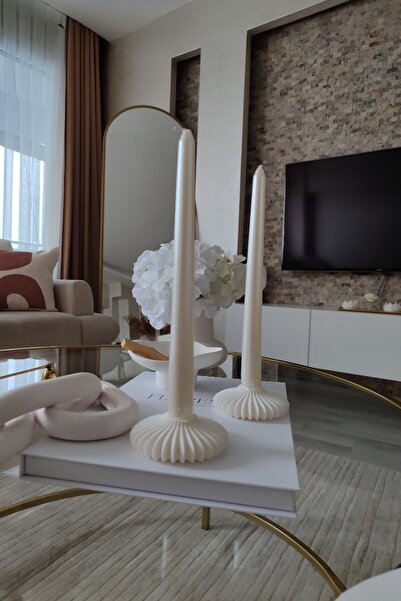 Tasarım Modern Tasarım Dekoratif 2’li Plastik Şamdan Mumluk, Beyaz Mumluk, Mu...