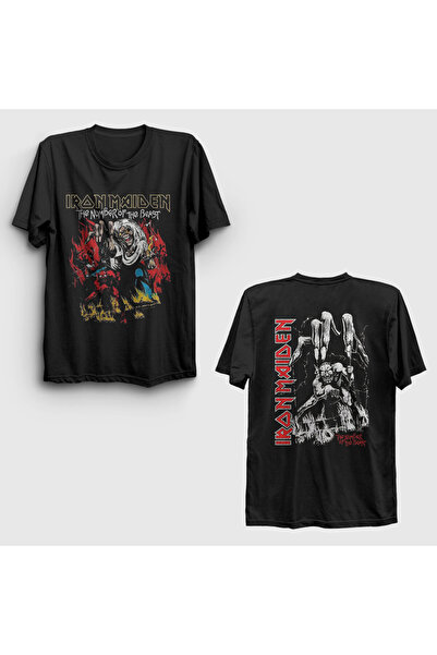 Presmono Unisex Siyah Beast V3 Metal Iron Maiden Sırt Baskılı T-Shirt 516030tt
