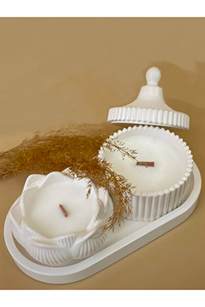 UDHOME Vanilya Kokulu Kapaklı Mumluk ve Lotus Model Mumluk Seti  Dekoratif Set