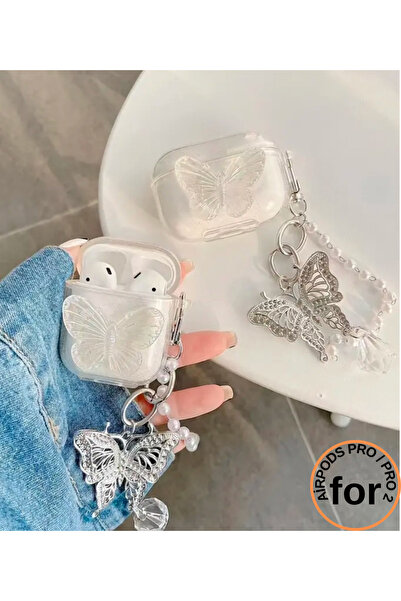 BURKİNA حافظة سماعة أذن مع فراشة شفافة وخرز فراشة معدنية لأجهزة Airpods Pro و...