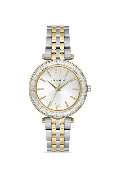 Navimarine Nvm132-D1 Baguette Stone Gold Yellow Silver Color Steel Women's Wristwatch