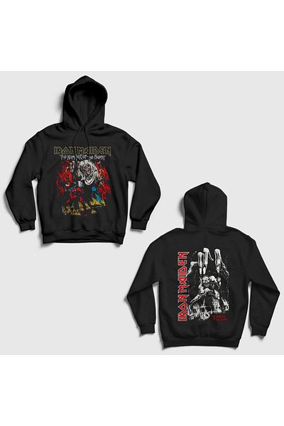 Presmono Унисекс суитшърт с качулка и принт на гръб с качулка и Black Metal - Iron Maiden Beast V3 - 516001tt