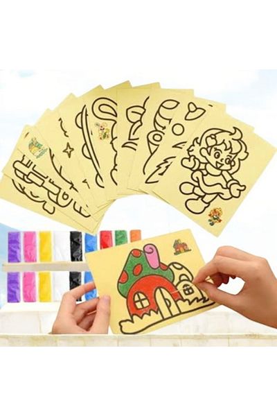 ÇİLEKHOMEAVM 12Pcs Large Size Quality Sand Painting Set, A4 Size Color Sandy Set Karne Gift