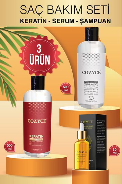 Cozyce Brazilian Blow Dry Keratin 500ml Argan Hair Serum30Ml Cotton Milk 500 ml Shampoo