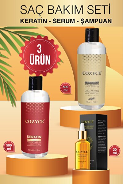 Cozyce Brezilya Fönü Keratin 500ML + Argan Saç Serumu30ML +Çam Terebentin Kep...