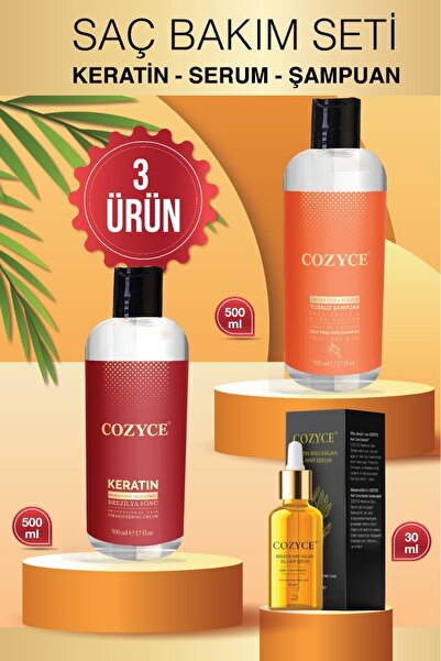Cozyce Brezilya Fönü Keratin 500ML + Argan Saç Serumu30ML + ARGAN YAĞI & KERA...