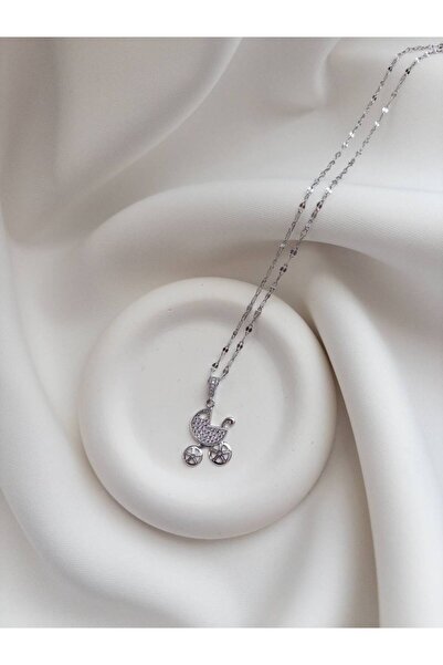 Minne Jewelry-Accessory قلادة عربة أطفال فضية اللون - قلادة عربة أطفال - قلاد...