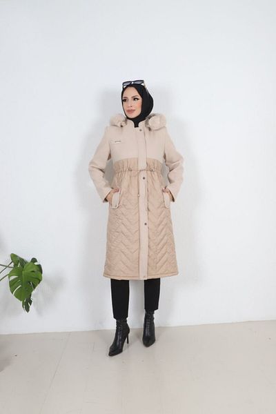 Dabenti women style Quilted Hooded Cashew Coat