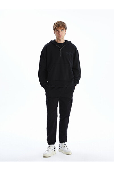 LC Waikiki Black Long Sleeve Printed Men's Thick Hoodie