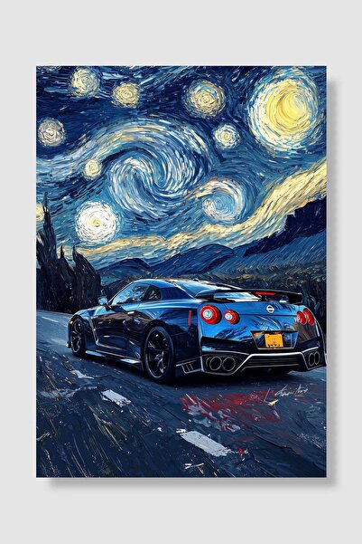 Mudi Store Nissan GT-R Starry Night Araba Poster Çerçevesiz Yüksek Kalite Ara...