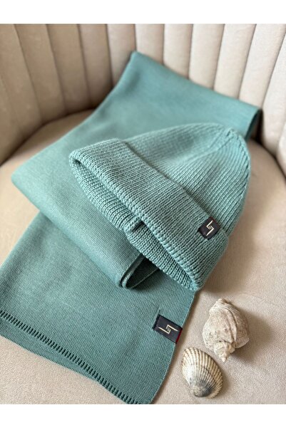 MODA طقم وشاح محبوك ممتاز وقبعة صغيرة - طقم مكون من قطعتين، تصميم أنيق وبسيط