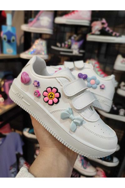 MECH BUTİK Pantofi sport pentru fete cu decor alb cu velcro