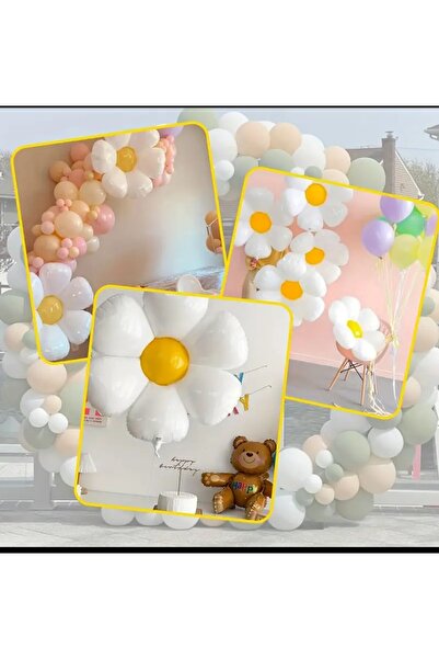 ALYA PARTİ 3Lü 45cm Beyaz Papatya Folyo Balon